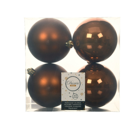 12x stuks kunststof kerstballen kaneel bruin 10 cm glans/mat