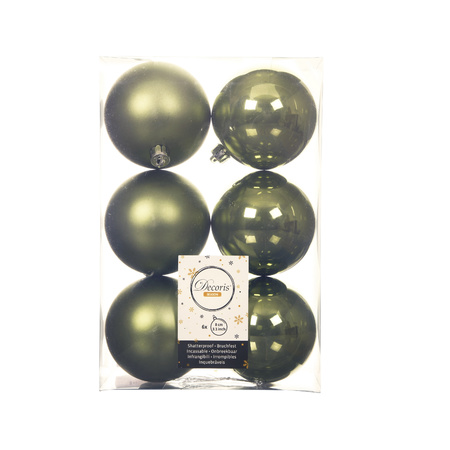 12x stuks kunststof kerstballen mos groen 8 cm glans/mat