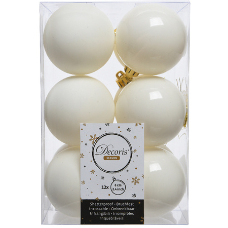 30x pcs plastic christmas baubles wool white 4 and 6 cm