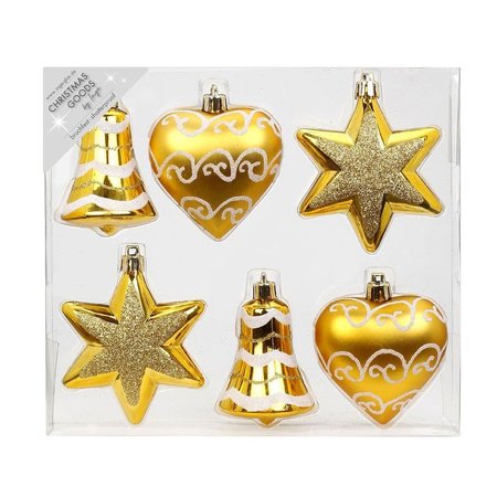 12x stuks kunststof kersthangers figuurtjes goud 9 cm kerstornamenten