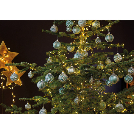 12x stuks luxe gedecoreerde glazen kerstballen turquoise blauw 6 cm