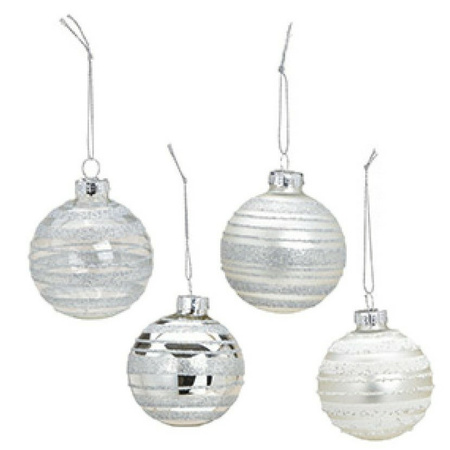 G. Wurm Kerstballen - 12st - glazen - gedecoreerd zilver - 6 cm