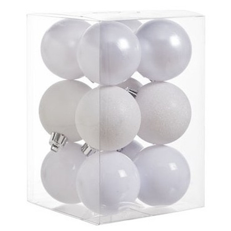24x stuks kunststof kerstballen mix van wit en zilver 6 cm