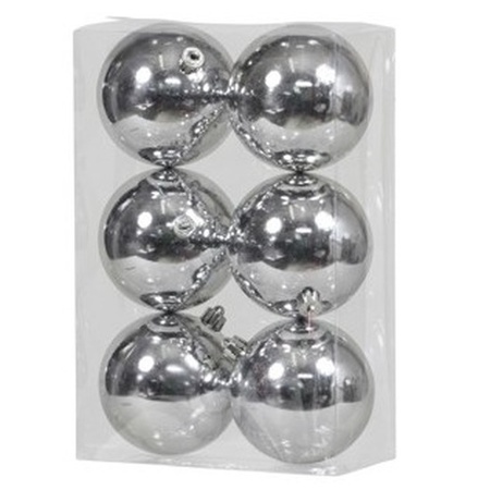 12x Kunststof kerstballen glanzend zilver 10 cm kerstboom versiering/decoratie