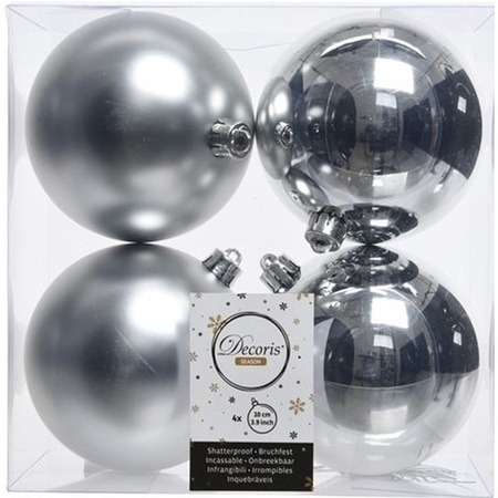 12x Kunststof kerstballen glanzend/mat zilver 10 cm kerstboom versiering/decoratie