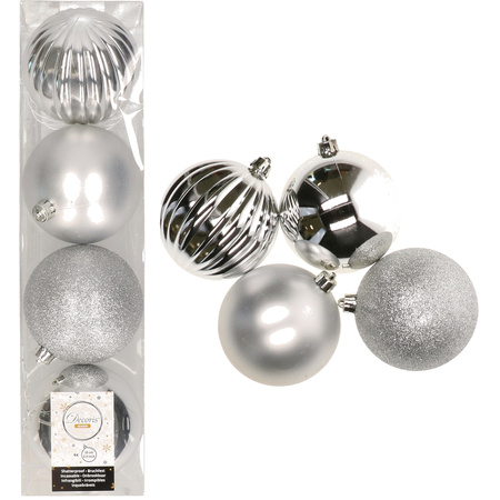 12x Kunststof kerstballen mix zilver 10 cm kerstboom versiering/decoratie