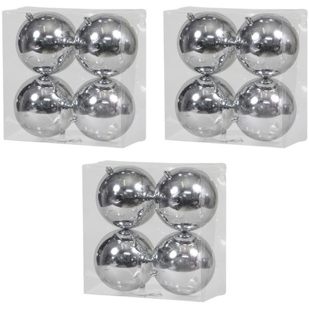 12x Kunststof kerstballen glanzend zilver 12 cm kerstboom versiering/decoratie
