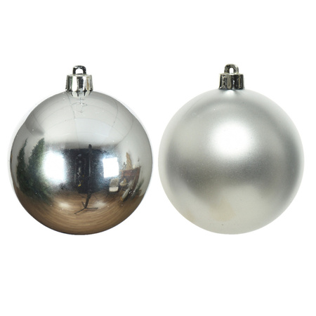 12x Kunststof kerstballen glanzend/mat zilver 6 cm kerstboom versiering/decoratie