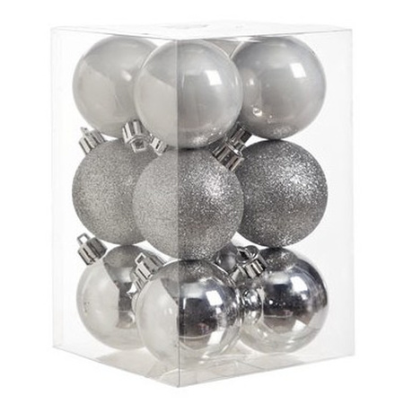 24x stuks kunststof kerstballen mix van donkerblauw en zilver 6 cm