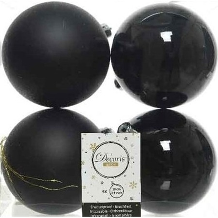 12x Kunststof kerstballen glanzend/mat zwart 10 cm kerstboom versiering/decoratie