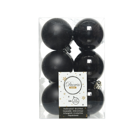 24x stuks kunststof kerstballen mix van zwart en donkerblauw 6 cm