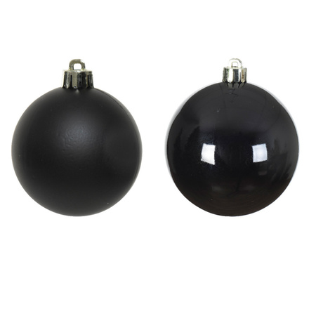 12x Kunststof kerstballen glanzend/mat zwart 6 cm kerstboom versiering/decoratie