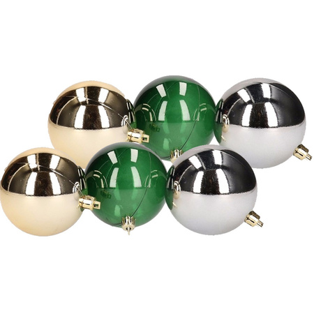Christmas tree decoration baubles mix silver/green/gold 6 pieces