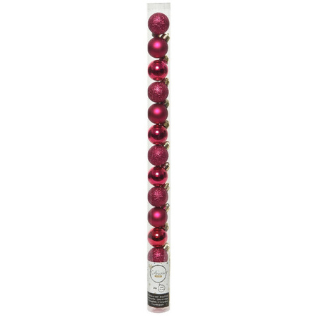 Tube met mini kerstballetjes in het bessen roze 3 cm