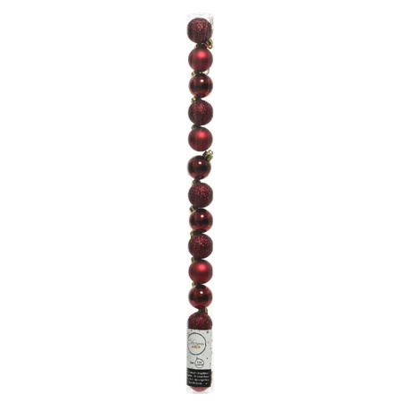 28x stuks kleine kunststof kerstballen zwart en bordeaux rood 3 cm