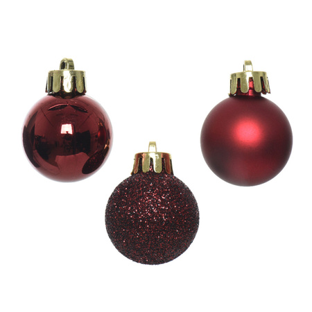 Decoris Kerstballen - donkerrood - 14ST - kunststof - 3 cm - glans/mat/glitter