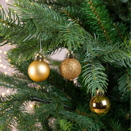 Decoris mini kerstballen - 14x st - goud - 3 cm - kunststof