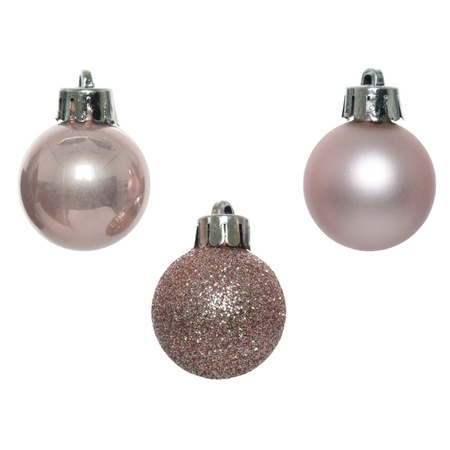 34x stuks kunststof kerstballen roze en lichtroze 3 cm