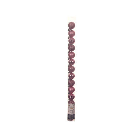 14x stuks kleine kunststof kerstballen lippenstift roze 3 cm