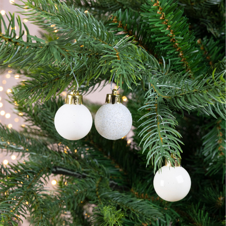 Decoris Kerstballen - 14 stuks - mini - wol wit - 3 cm - mix