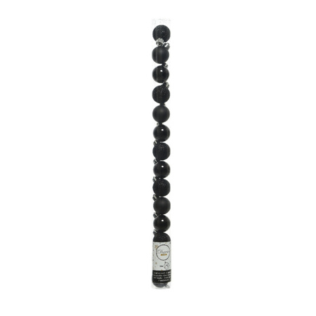 Decoris mini kerstballen - 14x st - zwart - 3 cm - kunststof