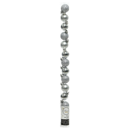 14x stuks kleine zilveren kunststof kerstballen 3 cm glans/mat/glitter