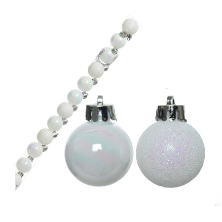 14x pcs plastic pearl white christmas baubles 3 cm 