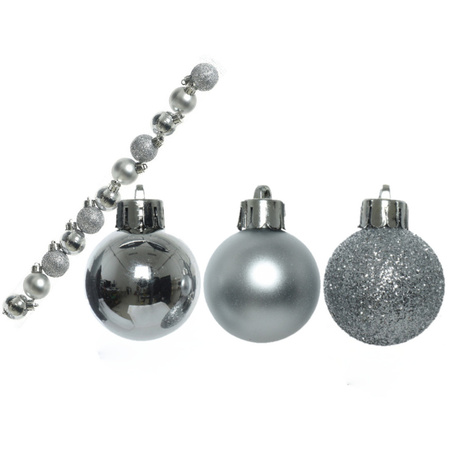 14x stuks kunststof kerstballen zilver 3 cm