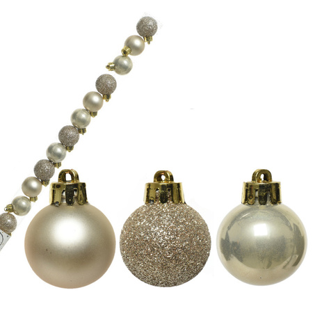 14x stuks onbreekbare kunststof kerstballen champagne/beige 3 cm 