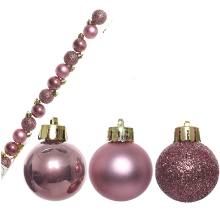 14x stuks onbreekbare kunststof kerstballen velvet roze 3 cm