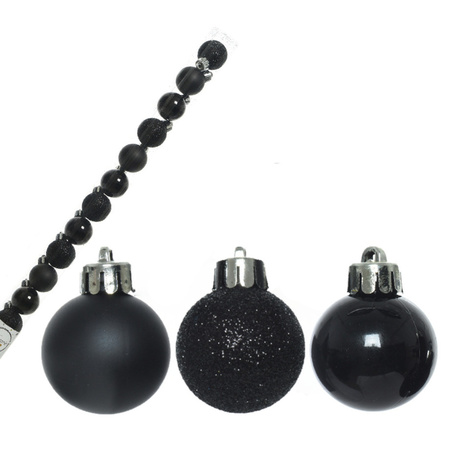 14x stuks onbreekbare kunststof kerstballen zwart 3 cm 