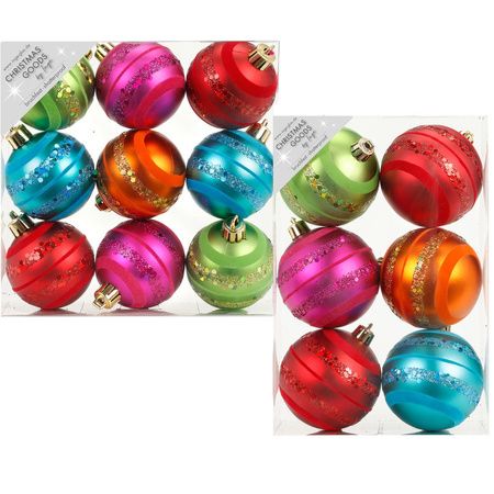 15x Gekleurde mix kunststof kerstballen pakket 6 en 8 cm
