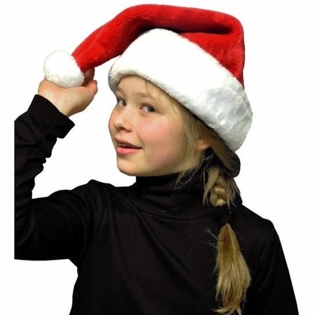 15x stuks pluche luxe kerstmuts rood/wit voor kinderen