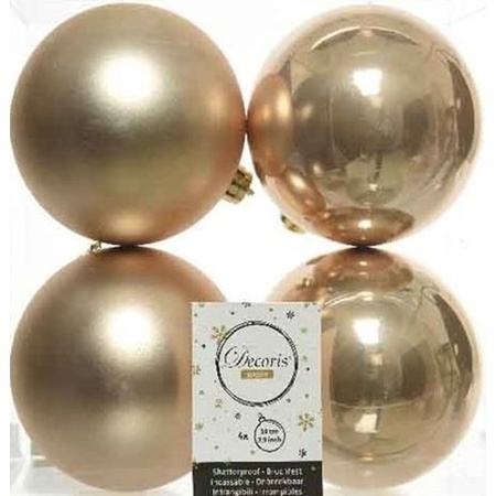 16x Dark pearl/champagne Christmas baubles 10 cm plastic matte/s