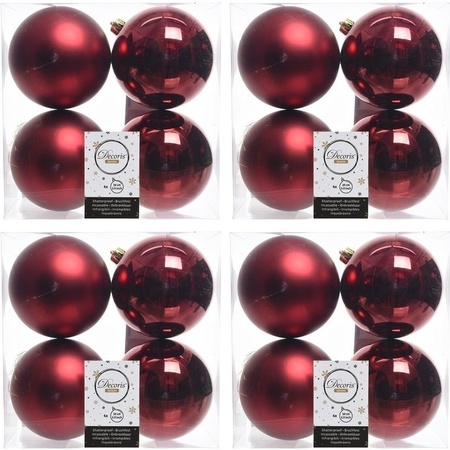 16x Kunststof kerstballen glanzend/mat donkerrood 10 cm kerstboom versiering/decoratie