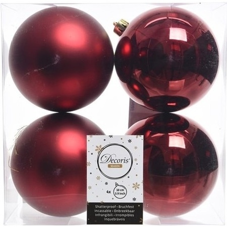 16x Kunststof kerstballen glanzend/mat donkerrood 10 cm kerstboom versiering/decoratie