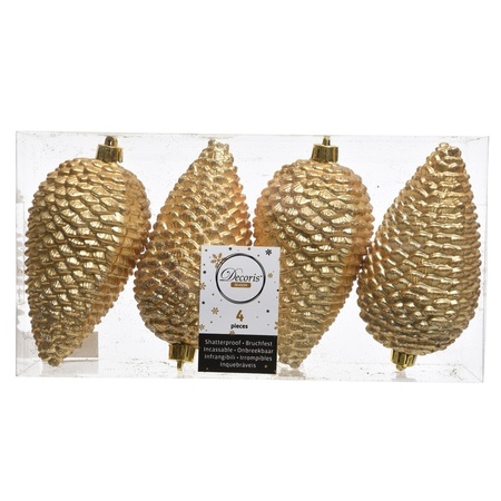 16x Gold pinecones Christmas baubles 12 cm plastic glitter