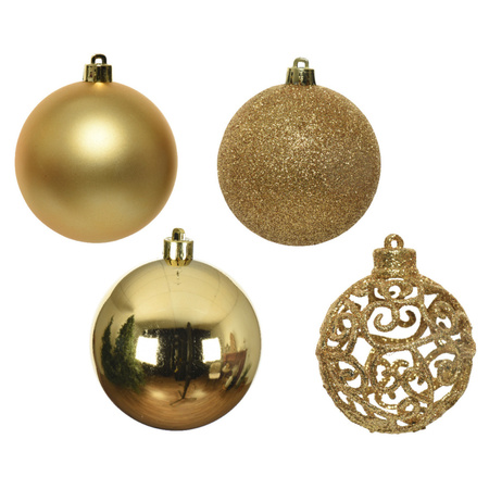 16x Kunststof kerstballen mix goud 6 cm kerstboom versiering/decoratie