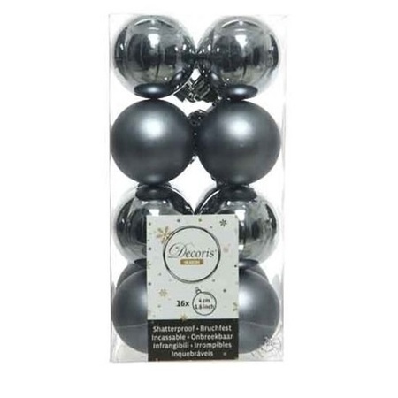 16x Kunststof kerstballen glanzend/mat grijsblauw 4 cm kerstboom versiering/decoratie