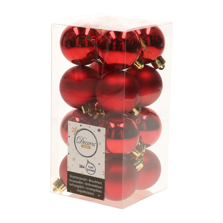 32x stuks kunststof kerstballen mix van lichtroze en rood 4 cm