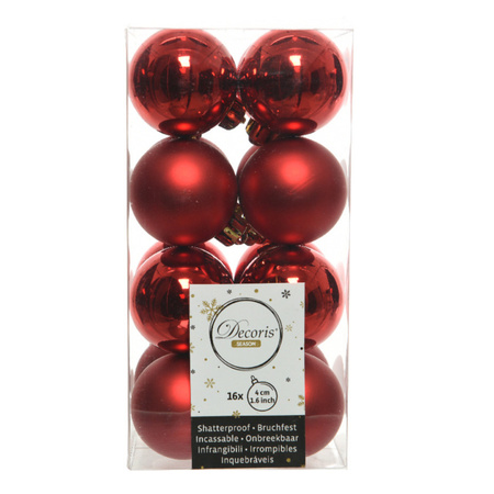 16x Kunststof kerstballen glanzend/mat kerst rood 4 cm kerstboom versiering/decoratie