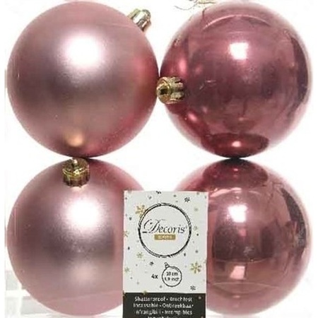 16x Kunststof kerstballen glanzend/mat oud roze 10 cm kerstboom versiering/decoratie