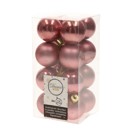 32x Christmas baubles mix dusty pink and dark red 4 cm plastic matte/shiny