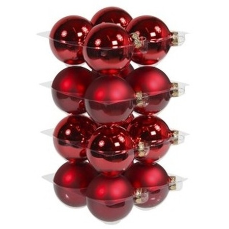 16x Glazen kerstballen mat en glans rood 8 cm