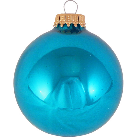 16x pcs glass christmas baubles tropical aqua blue 7 cm