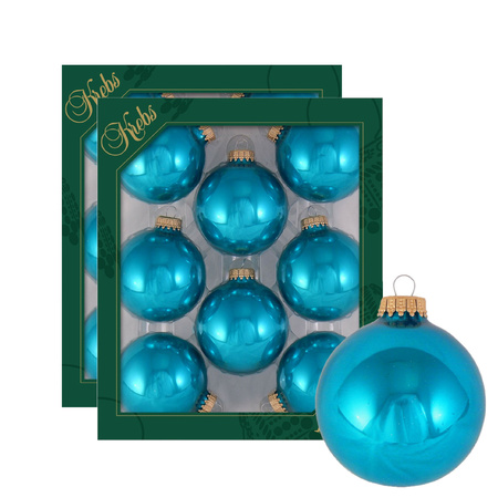 16x pcs glass christmas baubles tropical aqua blue 7 cm