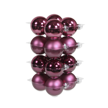 52x stuks glazen kerstballen cherry roze (heather) 6 en 8 cm mat/glans