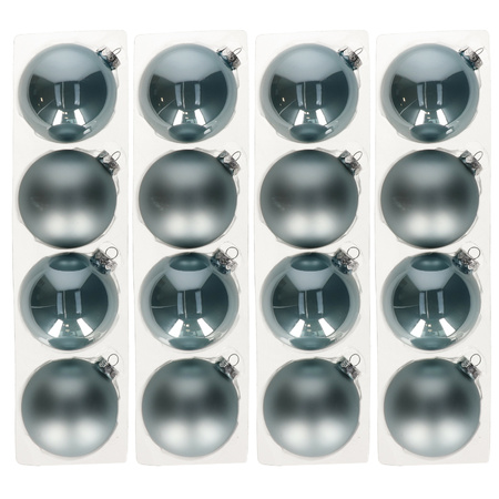 16x stuks glazen kerstballen lichtblauw 10 cm mat/glans