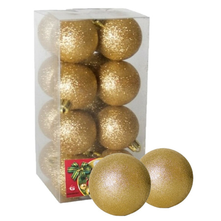16x stuks kerstballen goud glitters kunststof 5 cm