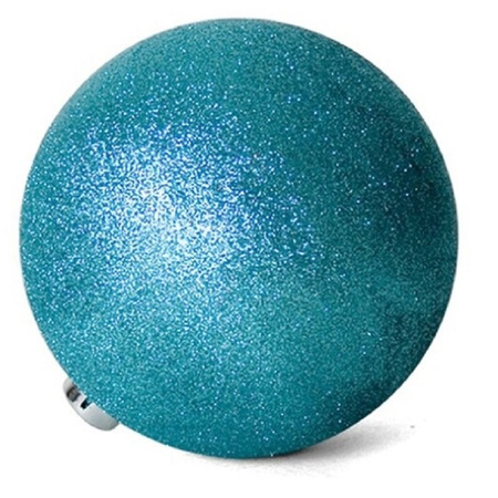 16x stuks kerstballen ijsblauw glitters kunststof 7 cm